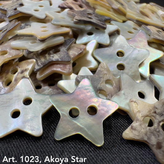 Akoya star buttons by Buttonology Inc in various pearlescent and natural tones with two holes each