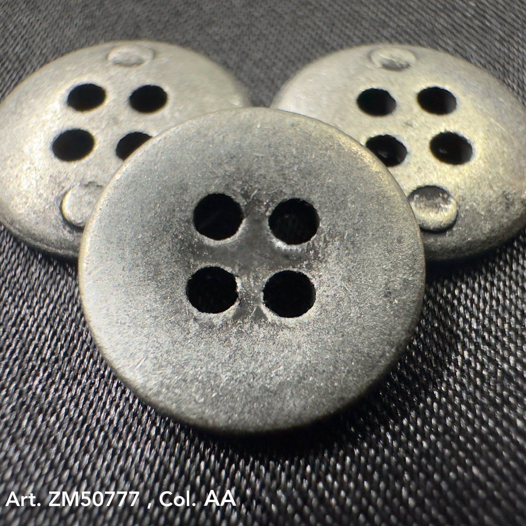 Antique style 4 hole garment buttons in dark metal finish for crafting and sewing projects