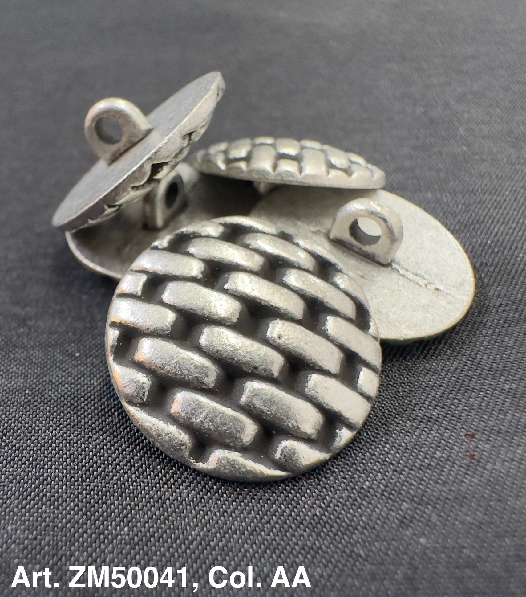 Buttonology Inc metal shank buttons for clothing antique silver round woven pattern shank loop on back