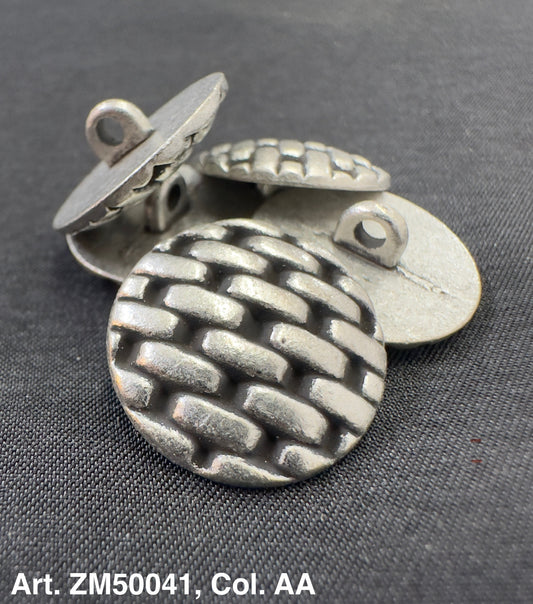 Buttonology Inc metal shank buttons for clothing antique silver round woven pattern shank loop on back