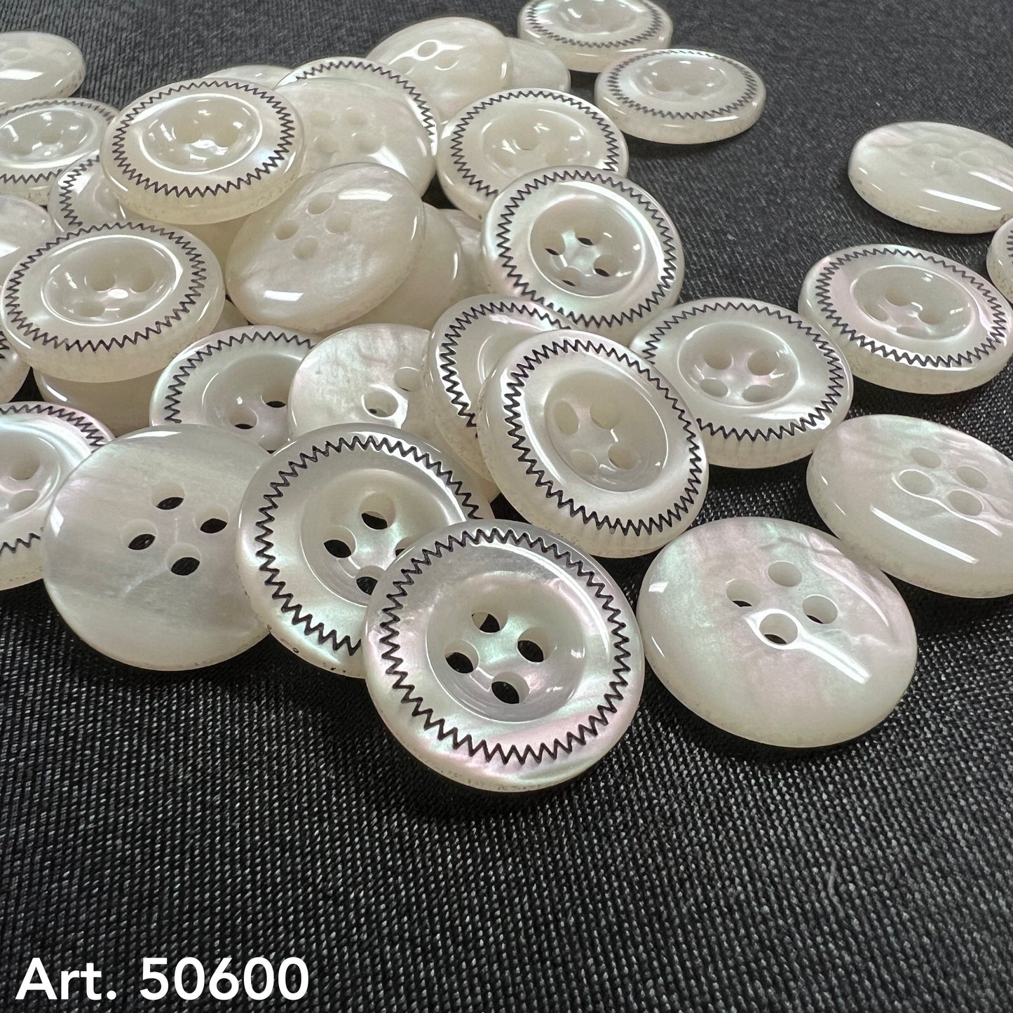 Collection of iridescent buttons with zigzag trim, best buttons for home sewing