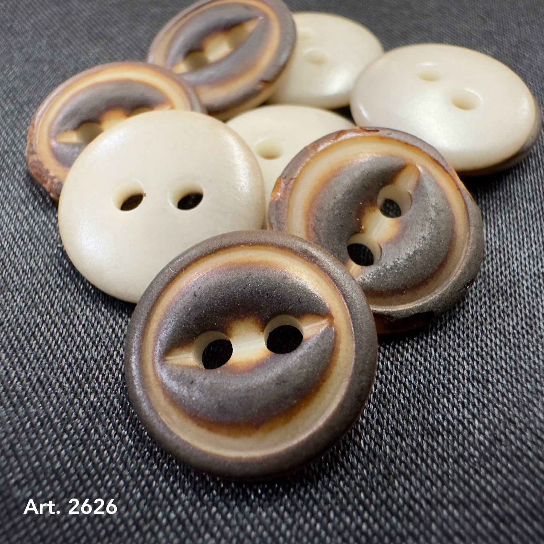 Burnt corozo buttons sustainable natural eco-friendly two-hole buttons by Buttonology Inc
