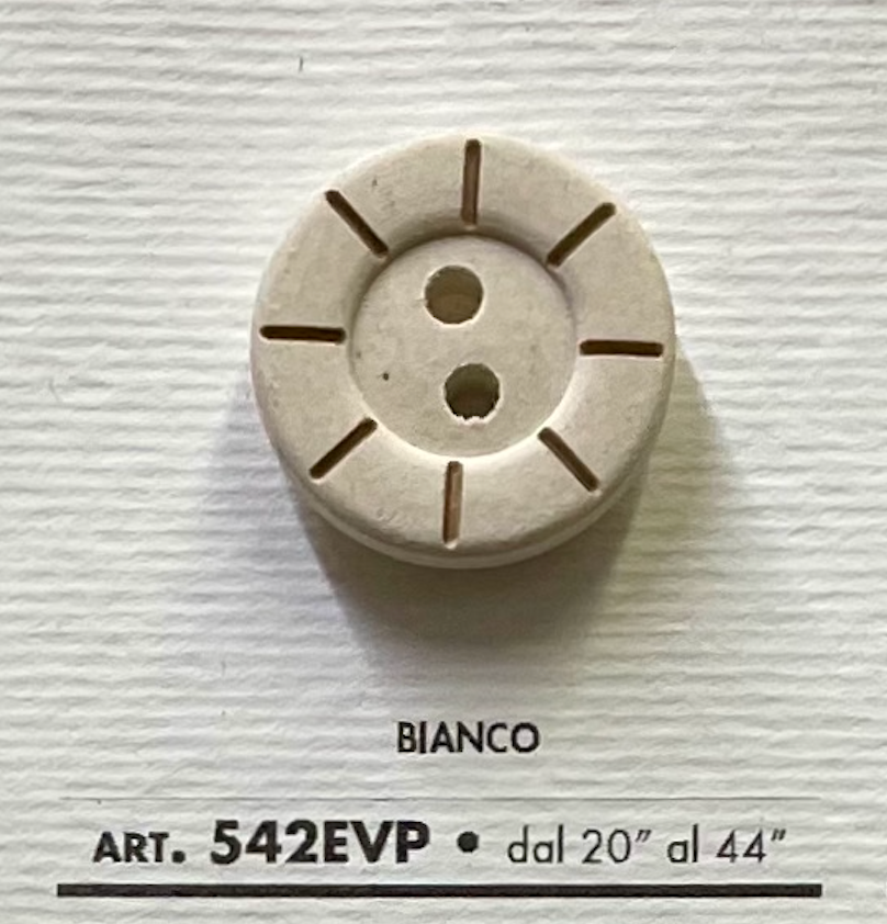 Custom button designs featuring a round beige button with two holes and decorative lines