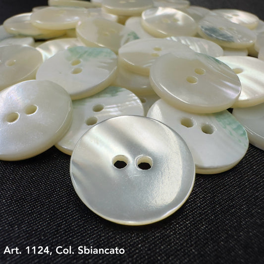 Glossy white shell buttons from Buttonology Inc for DIY shell button projects with two holes