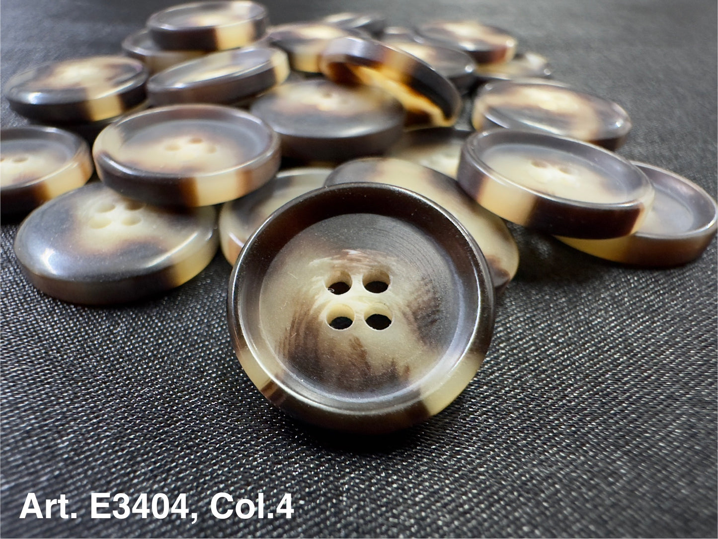 Buttonology Inc round brown cream tortoiseshell four hole sewing buttons with glossy finish for garments