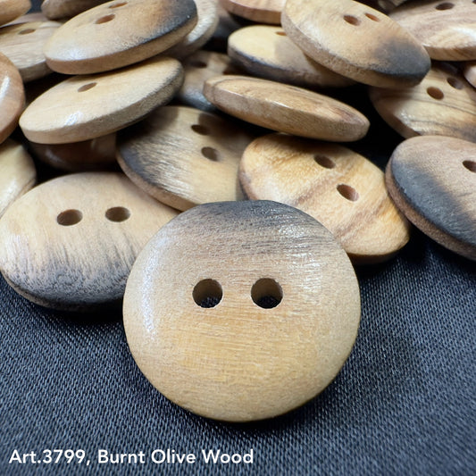High-Quality Wooden Buttons made from burnt olive wood with two holes by Buttonology Inc
