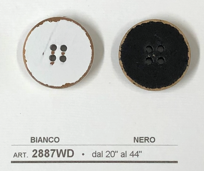 Natural wood buttons for crafts in white and black with four holes for easy sewing