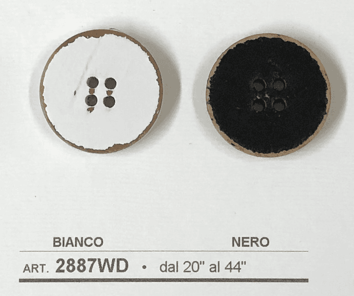 Natural wood buttons for crafts in white and black with four holes for easy sewing