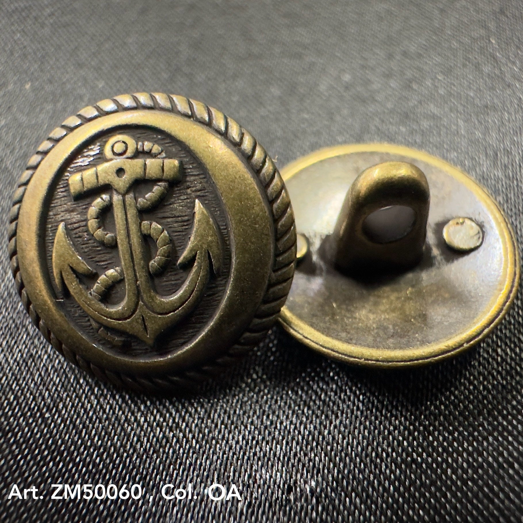 Nautical gold buttons by Buttonology Inc featuring an anchor design with rope detail