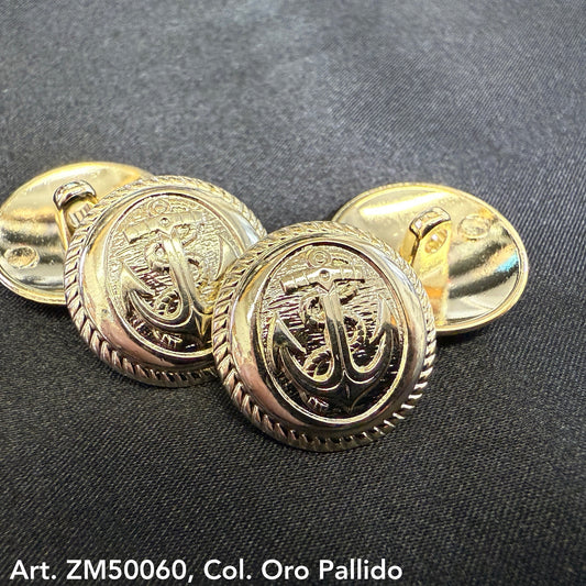 Nautical gold buttons with anchor design by Buttonology Inc on black fabric background