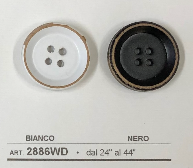 Set of Buttonology Inc olivewood buttons in bianco white and nero black with four holes