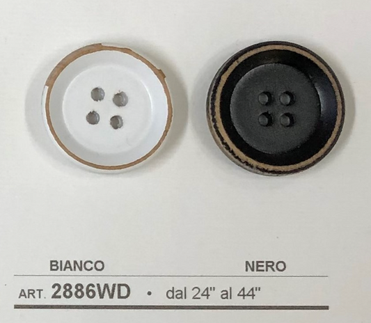 Set of Buttonology Inc olivewood buttons in bianco white and nero black with four holes