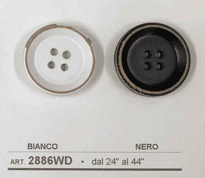 Set of Buttonology Inc olivewood buttons in bianco white and nero black with four holes