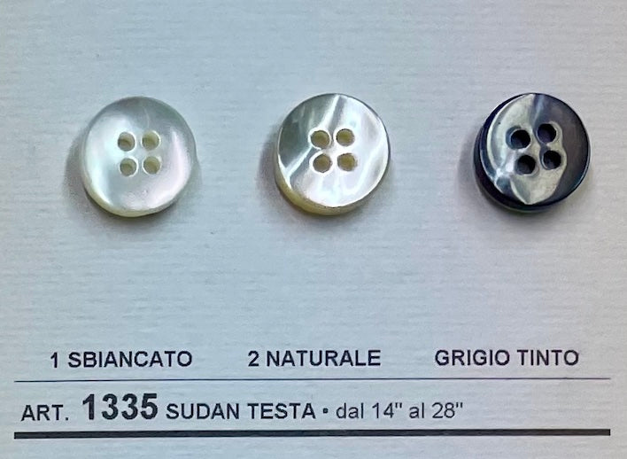 Shell buttons for sale four hole by Buttonology Inc in white and gray shades with smooth finish