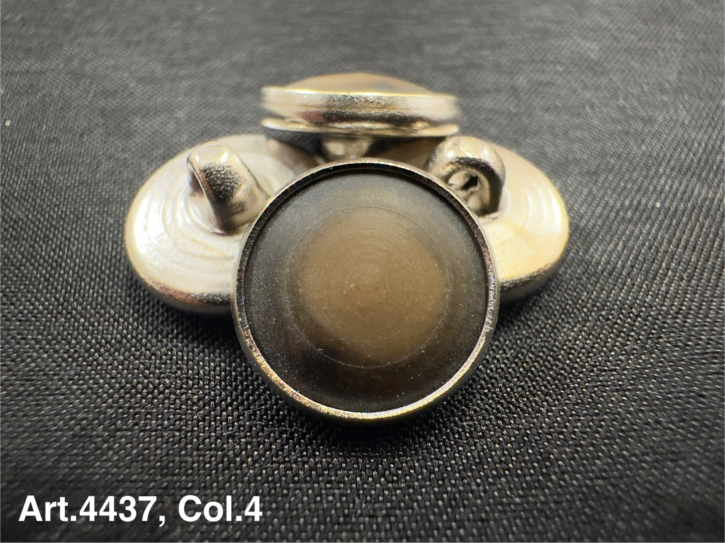 Buttonology Inc urea shank buttons in metal finish with smooth rounded top and sturdy shank back