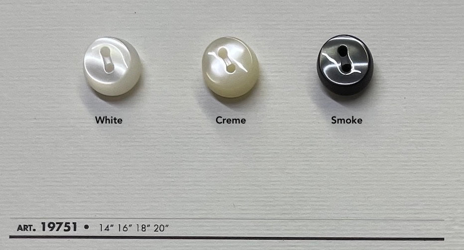 White sewing buttons for sale in white, creme, and smoke colors from Buttonology Inc