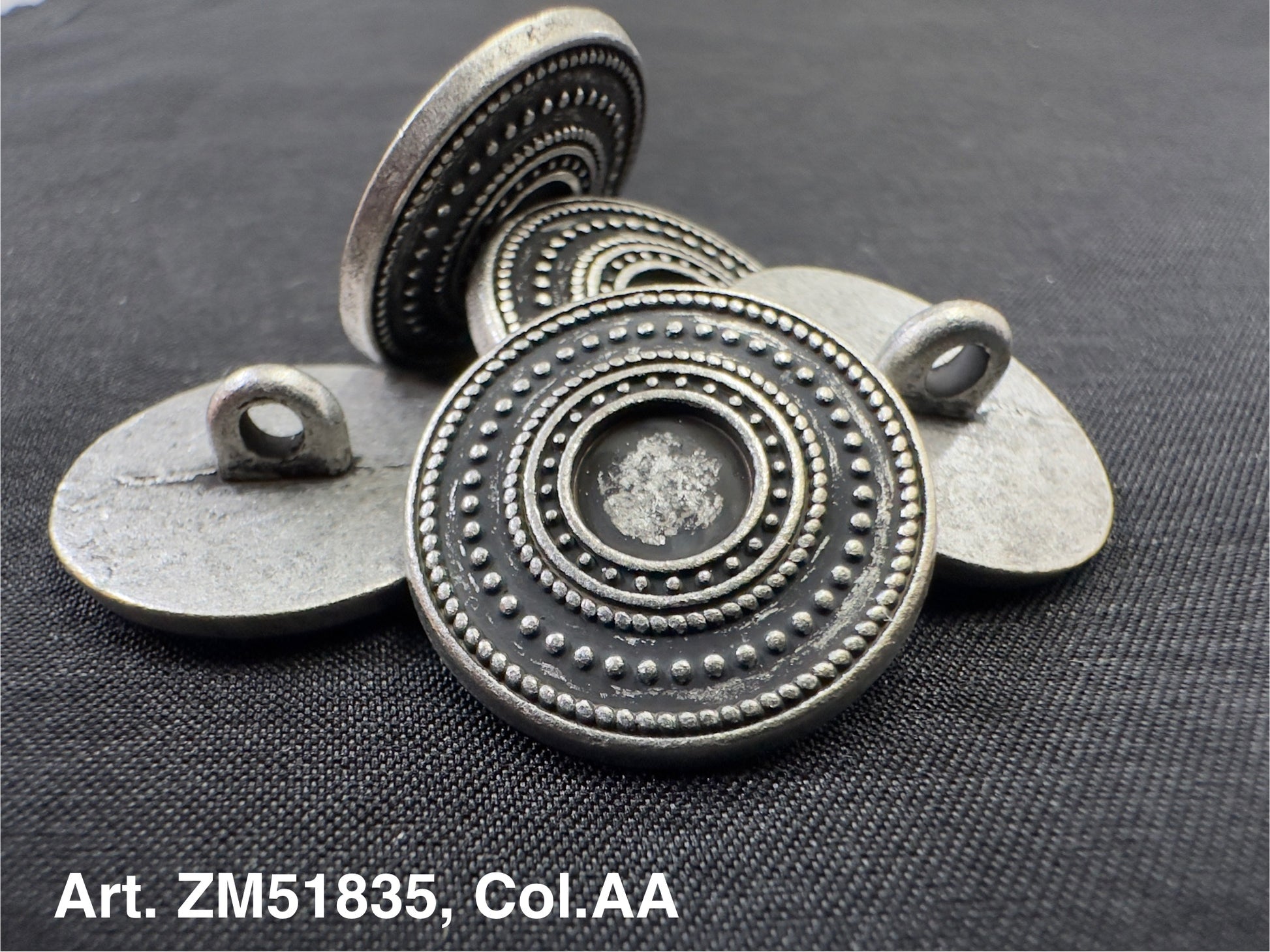 Buttonology Inc antique silver round shank metal buttons for garments with concentric dotted design