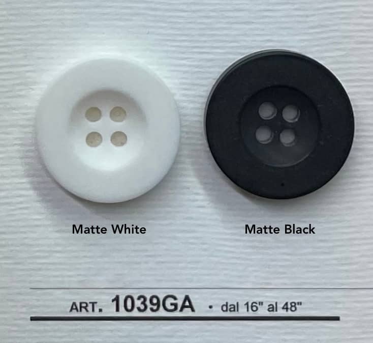 Matte White and Matte Black 4 hole sewing button from Buttonology Inc for versatile sewing projects