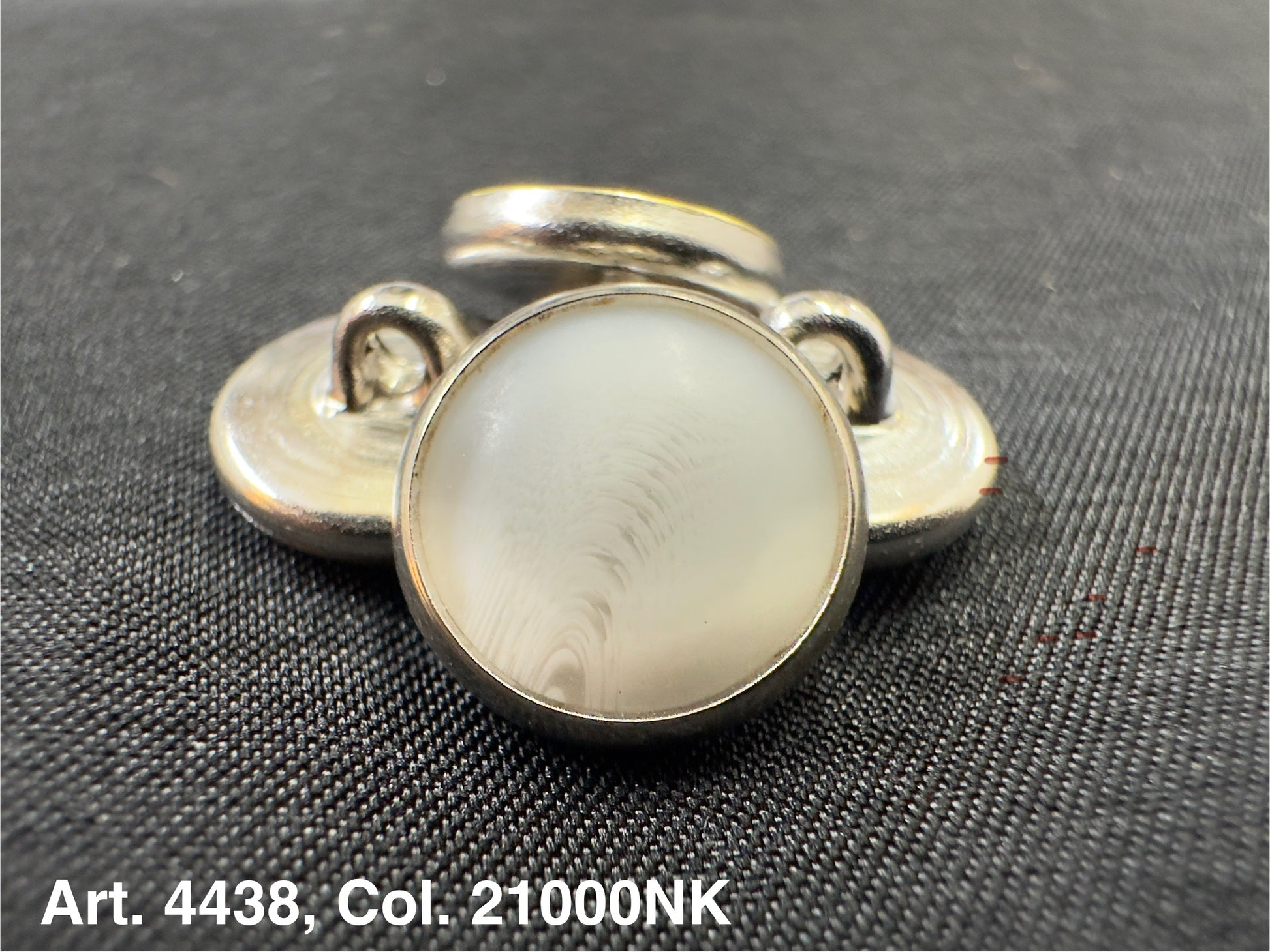 Buttonology Inc polyester garment shank silver metal shank button with white round center and loop attachment