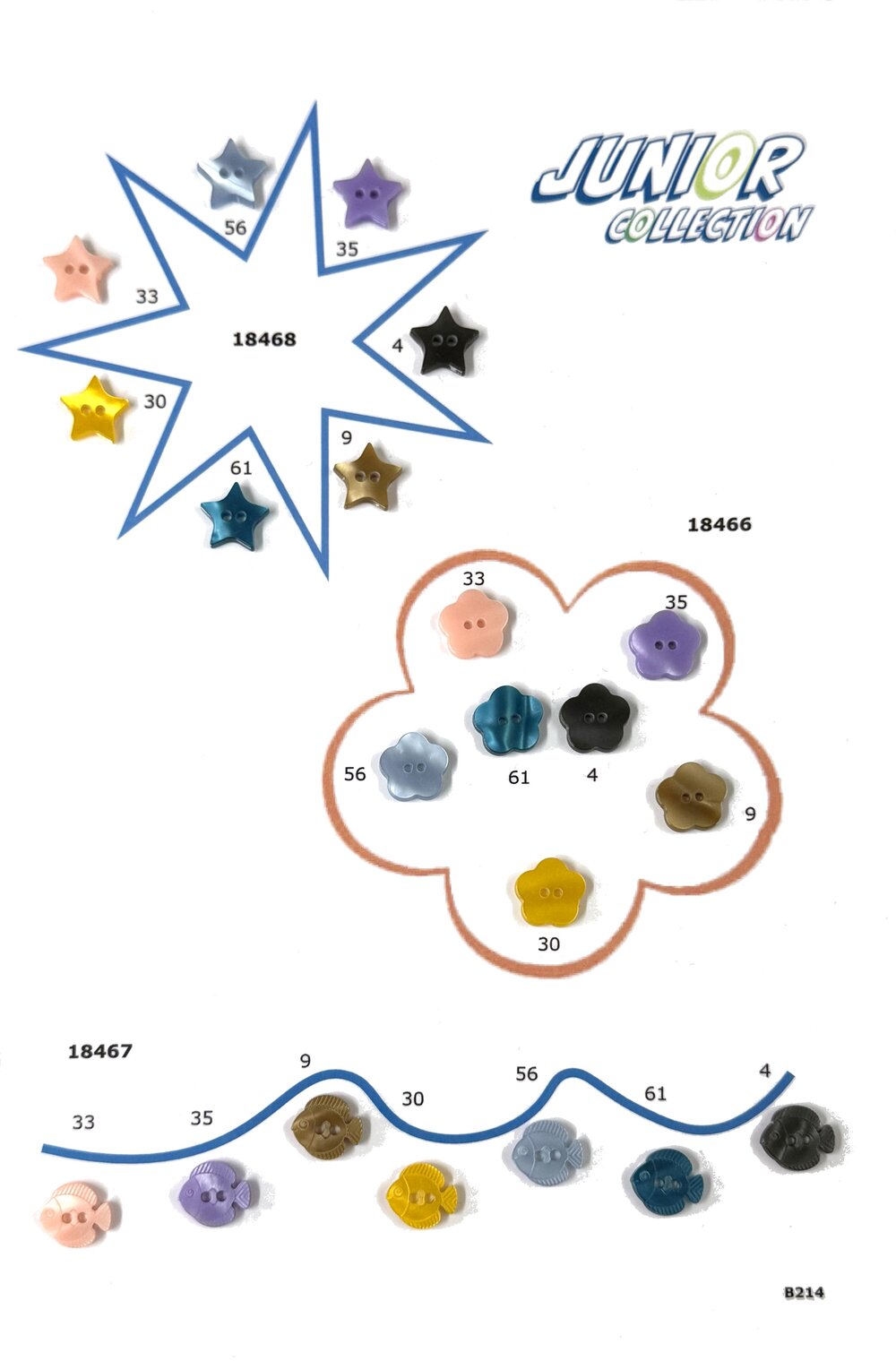 Junior Collection kids' buttons in pastel star, flower and fish shapes - style B214, Buttonology Seasonal Collection