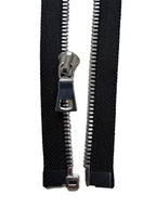 Silver Metal Zipper With Squared Puller — Made in USA, Open-Ended (Seperating)