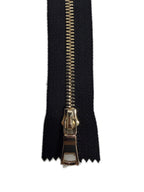Black fabric with a gold zipper on a white background