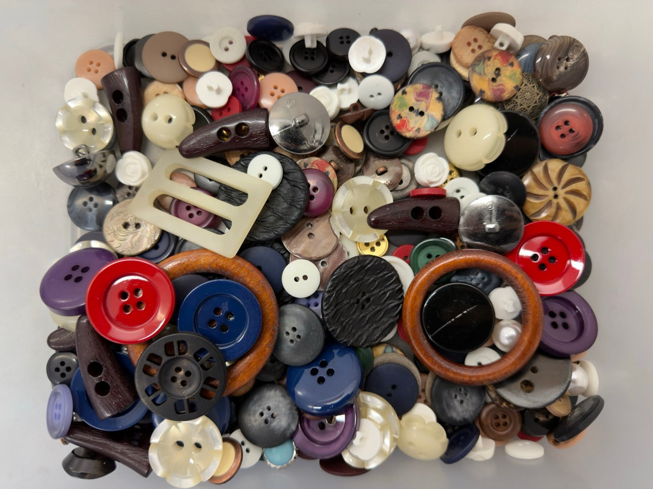Assorted mystery mix of buttons in many materials, colors and sizes - Buttonology Bag-O-Buttons grab bag