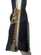 Gold zipper on a black textured background