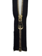 Gold Metal Zipper With Rounded Puller — Made in USA, Open-Ended (Seperating)