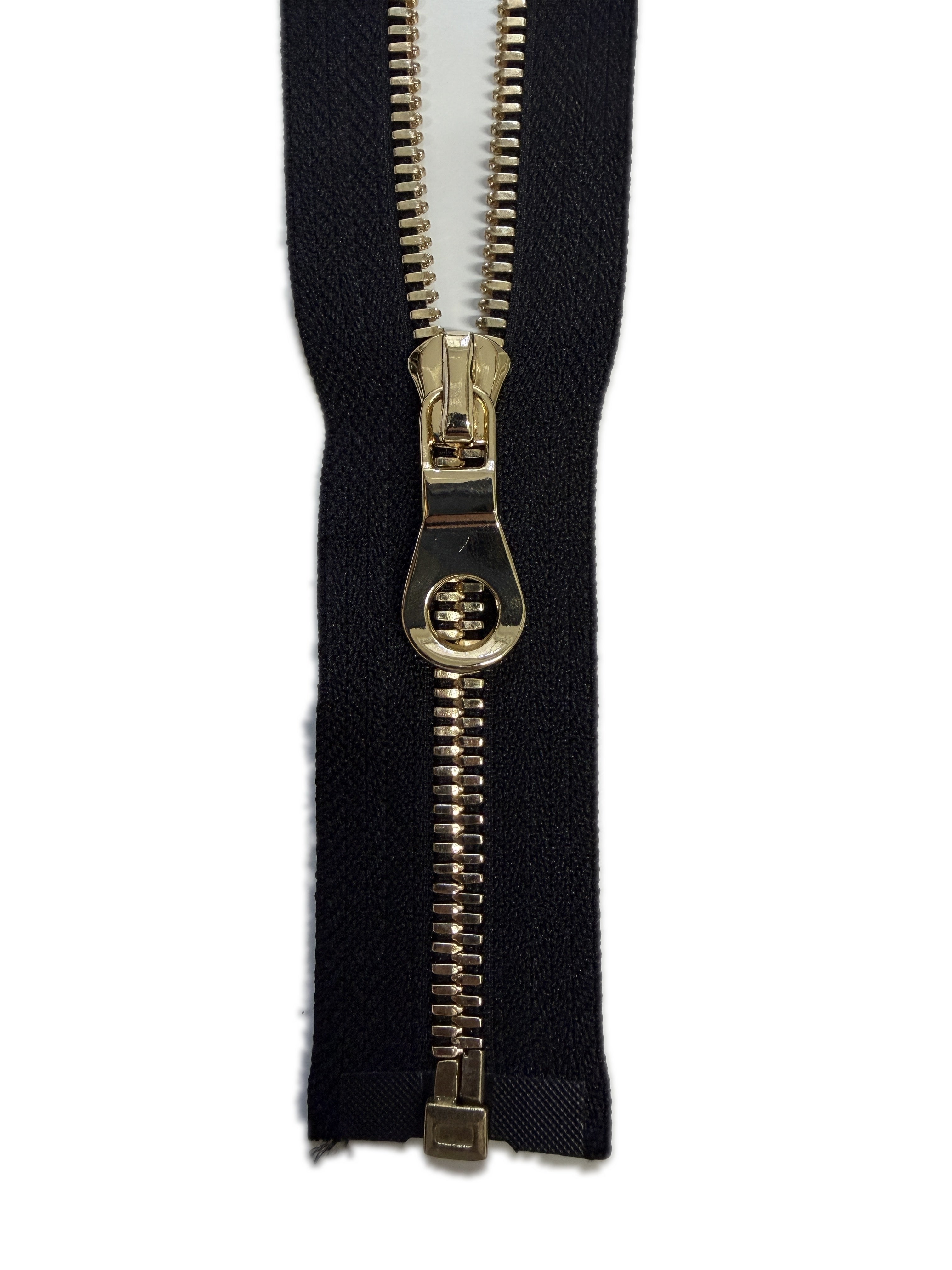 Gold Metal Zipper With Rounded Puller — Made in USA, Open-Ended (Seperating)