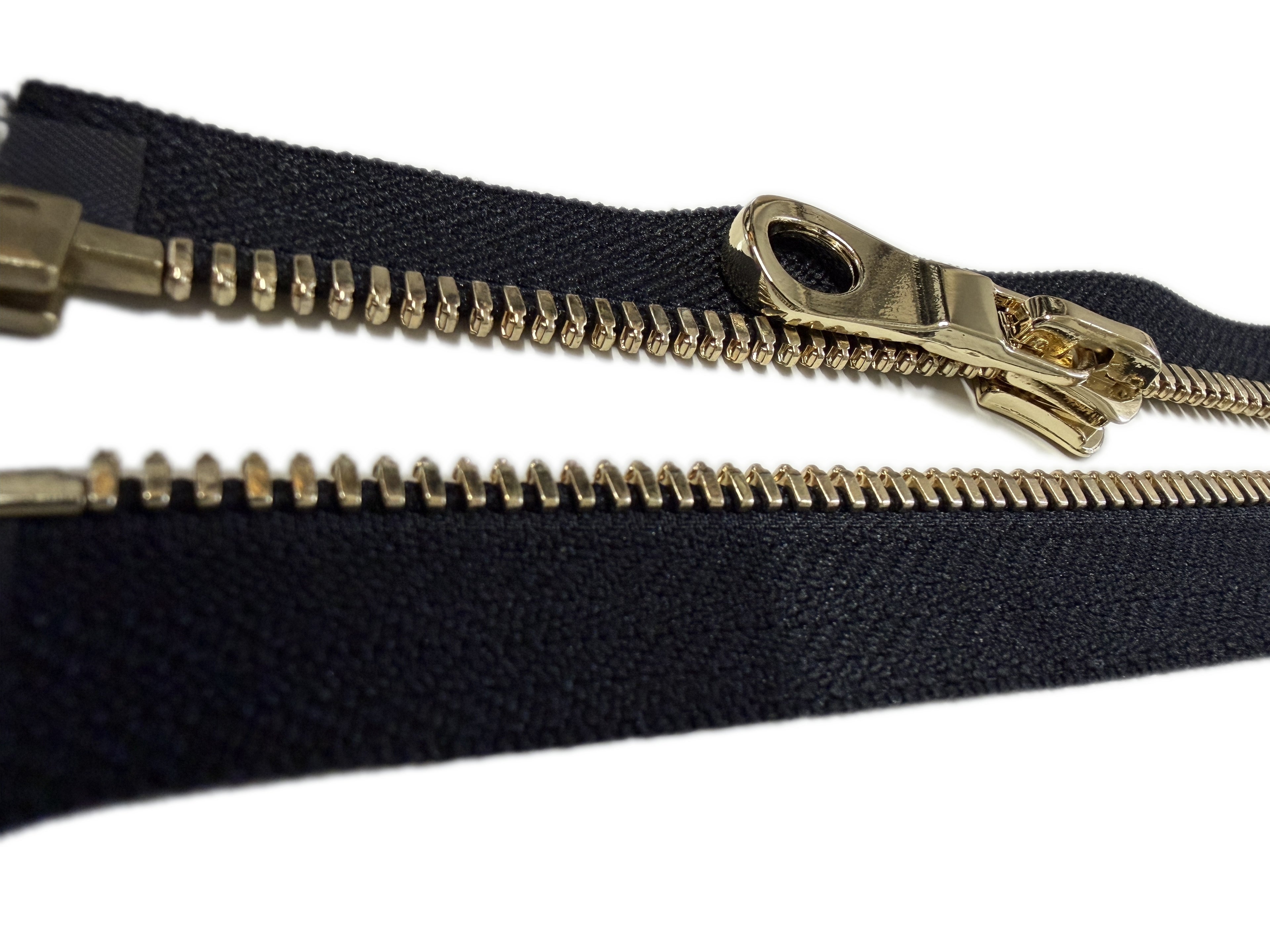 Gold Metal Zipper With Rounded Puller — Made in USA, Open-Ended (Seperating)