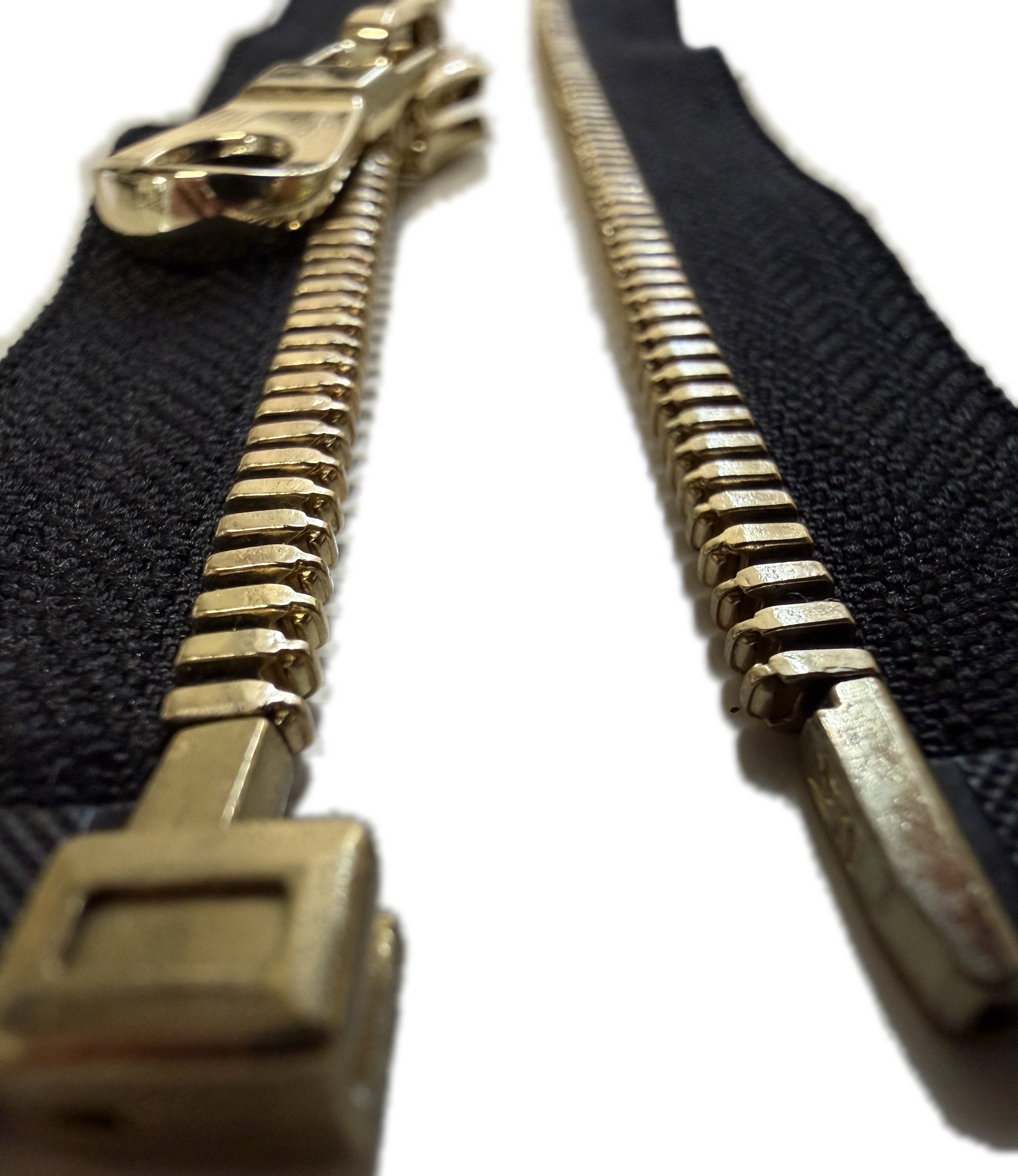 Gold Metal Zipper With Rounded Puller — Made in USA, Open-Ended (Seperating)