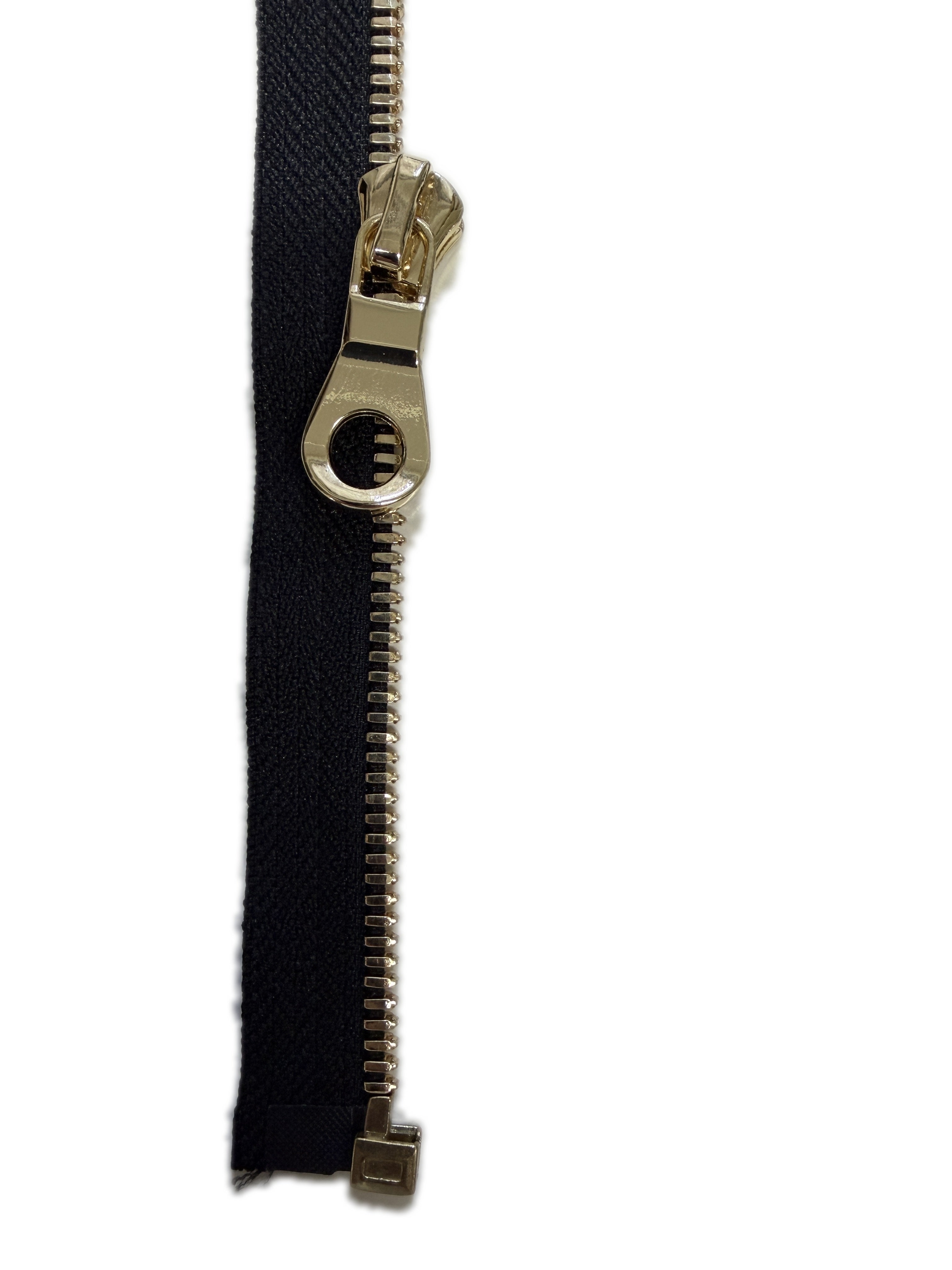 Gold Metal Zipper With Rounded Puller — Made in USA, Open-Ended (Seperating)