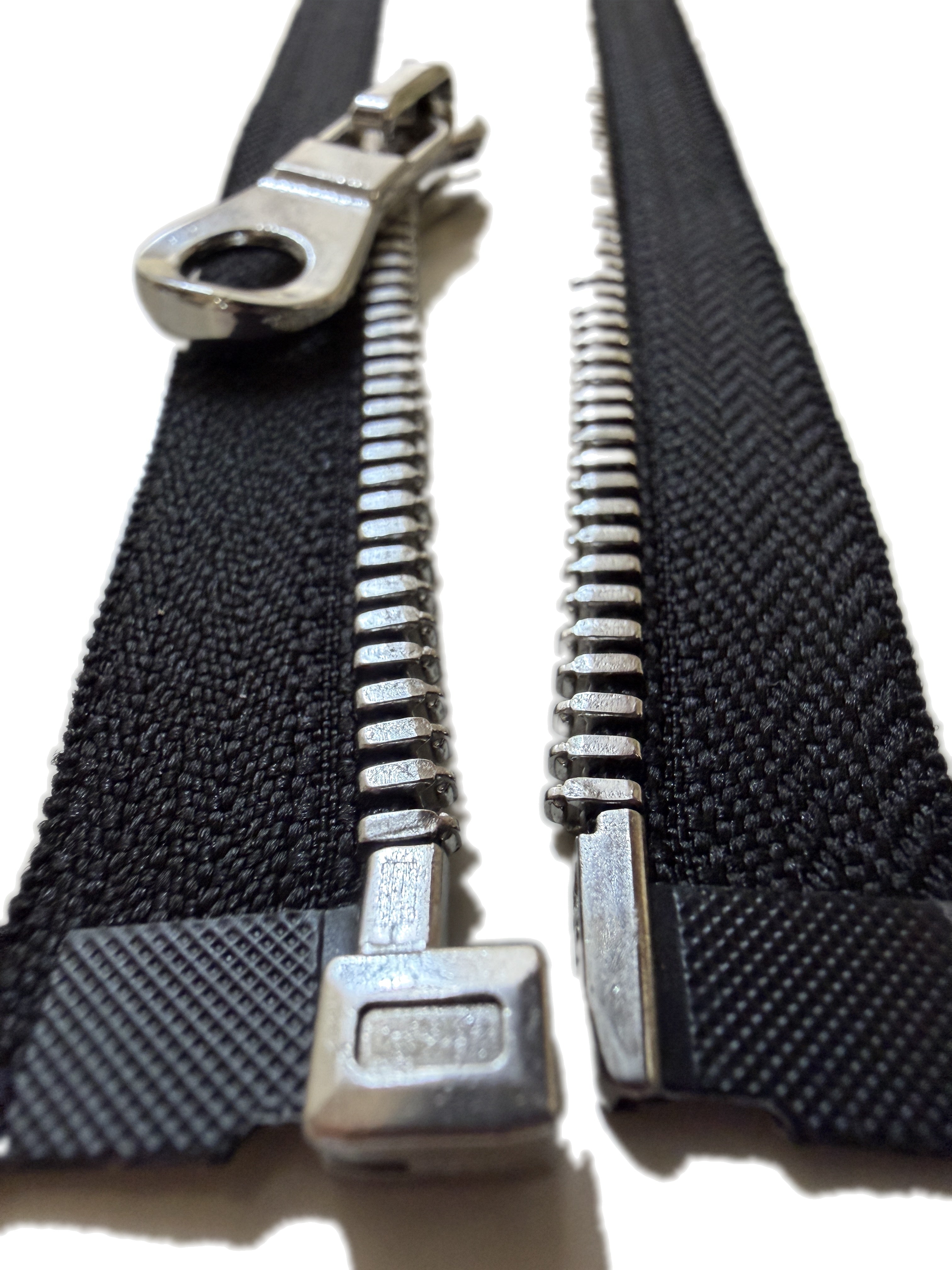 Silver Metal Zipper With Rounded Puller — Made in USA, Open-Ended (Seperating)
