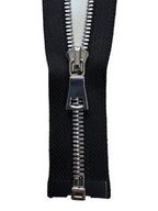 Silver Metal Zipper With Squared Puller — Made in USA, Open-Ended (Seperating)