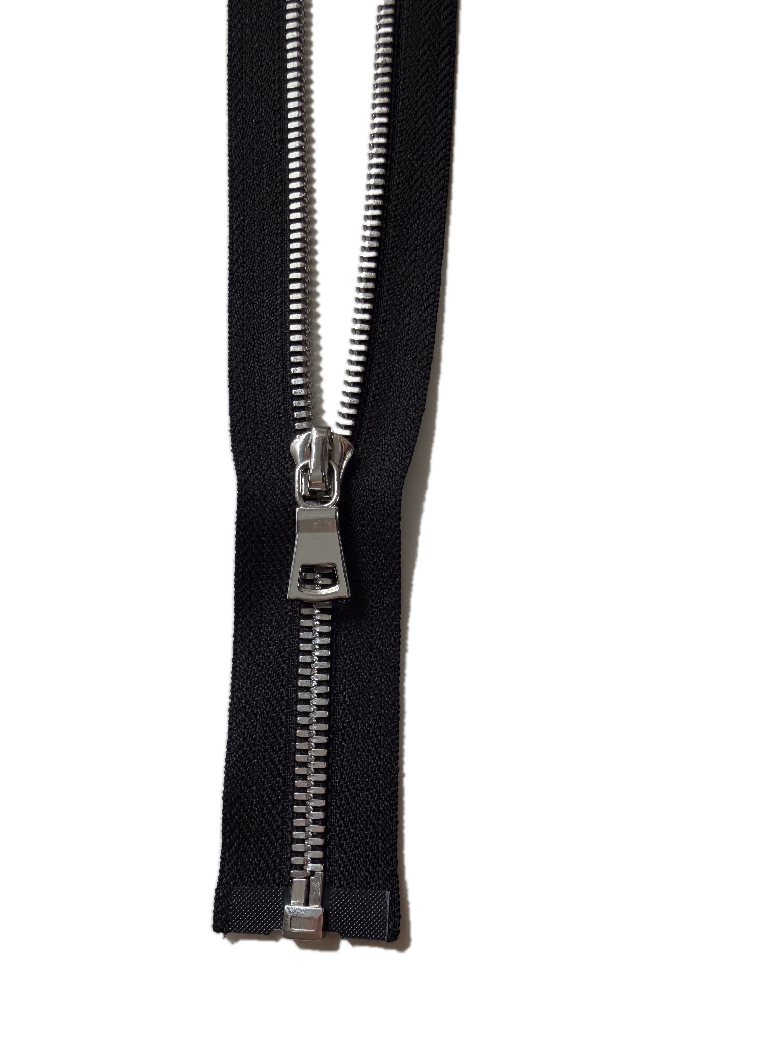 Silver Metal Zipper With Squared Puller — Made in USA, Open-Ended (Seperating)