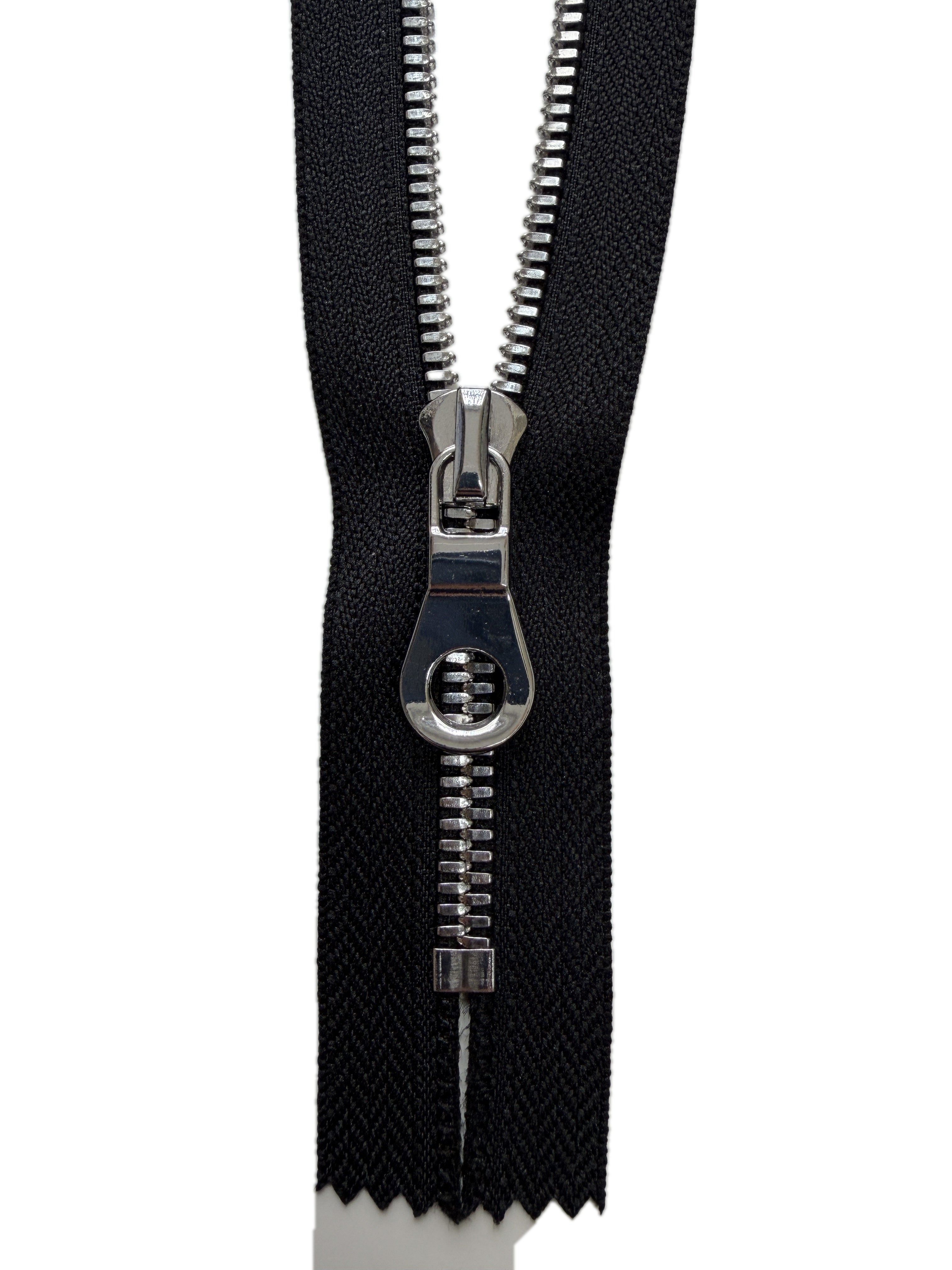 Silver Metal Zipper With Rounded Puller — Made in USA, Closed-End