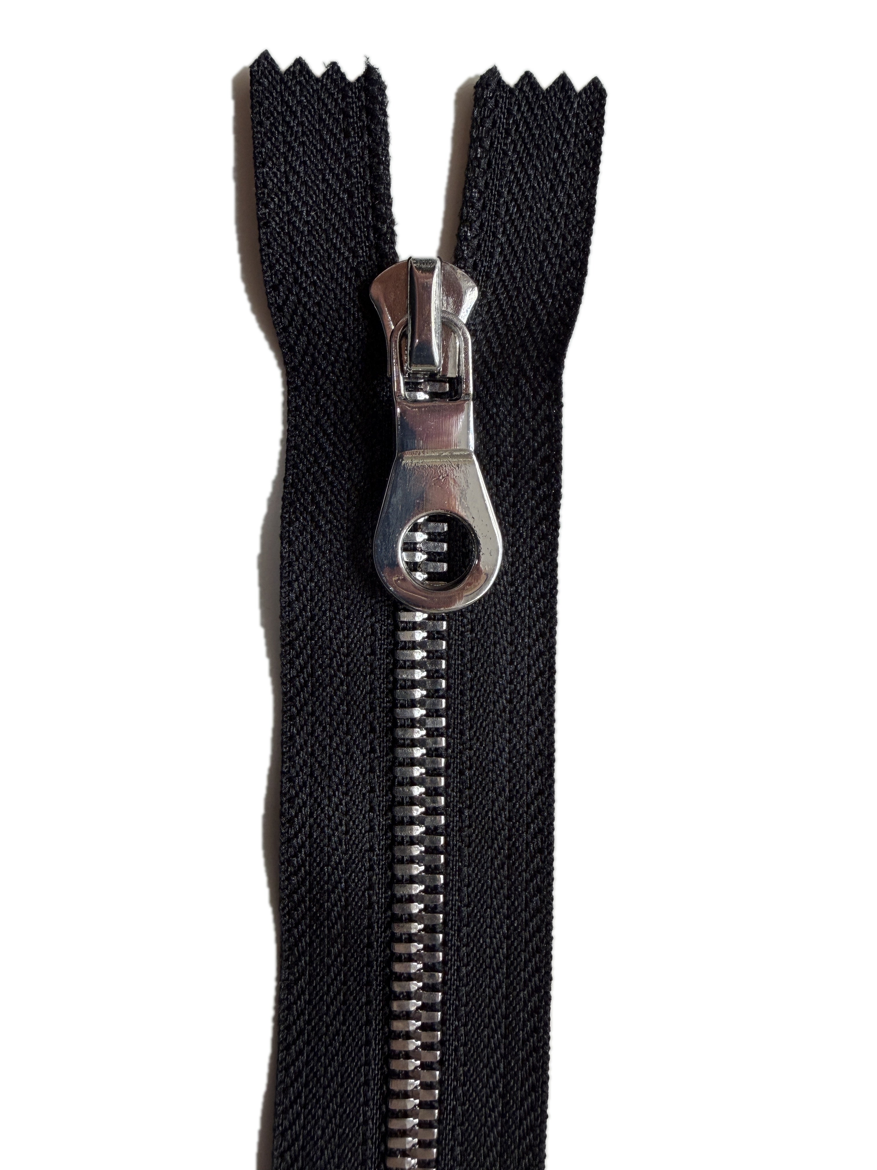 Silver Metal Zipper With Rounded Puller — Made in USA, Closed-End