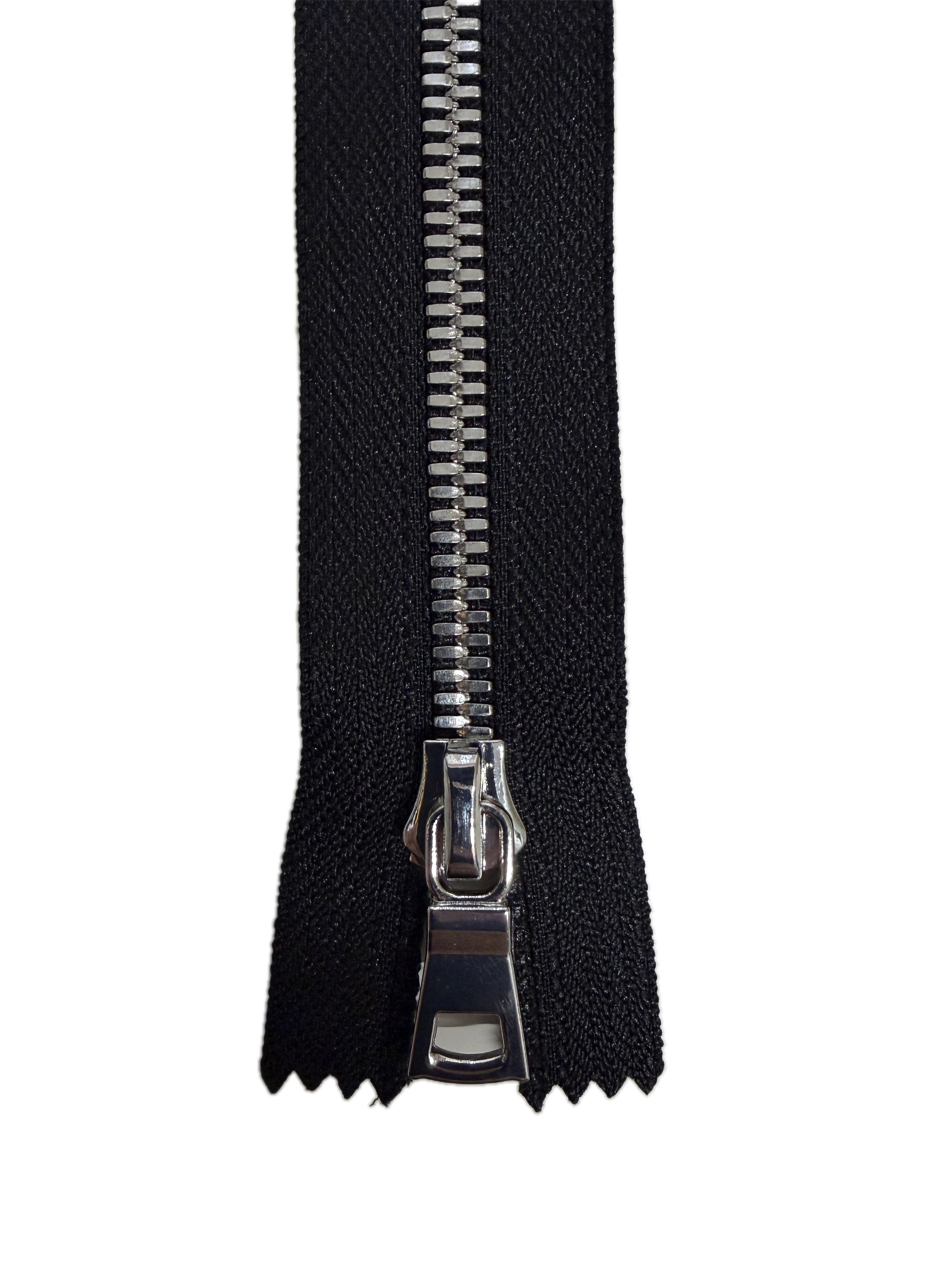 Silver Metal Zipper With Squared Puller — Made in USA, Closed-End