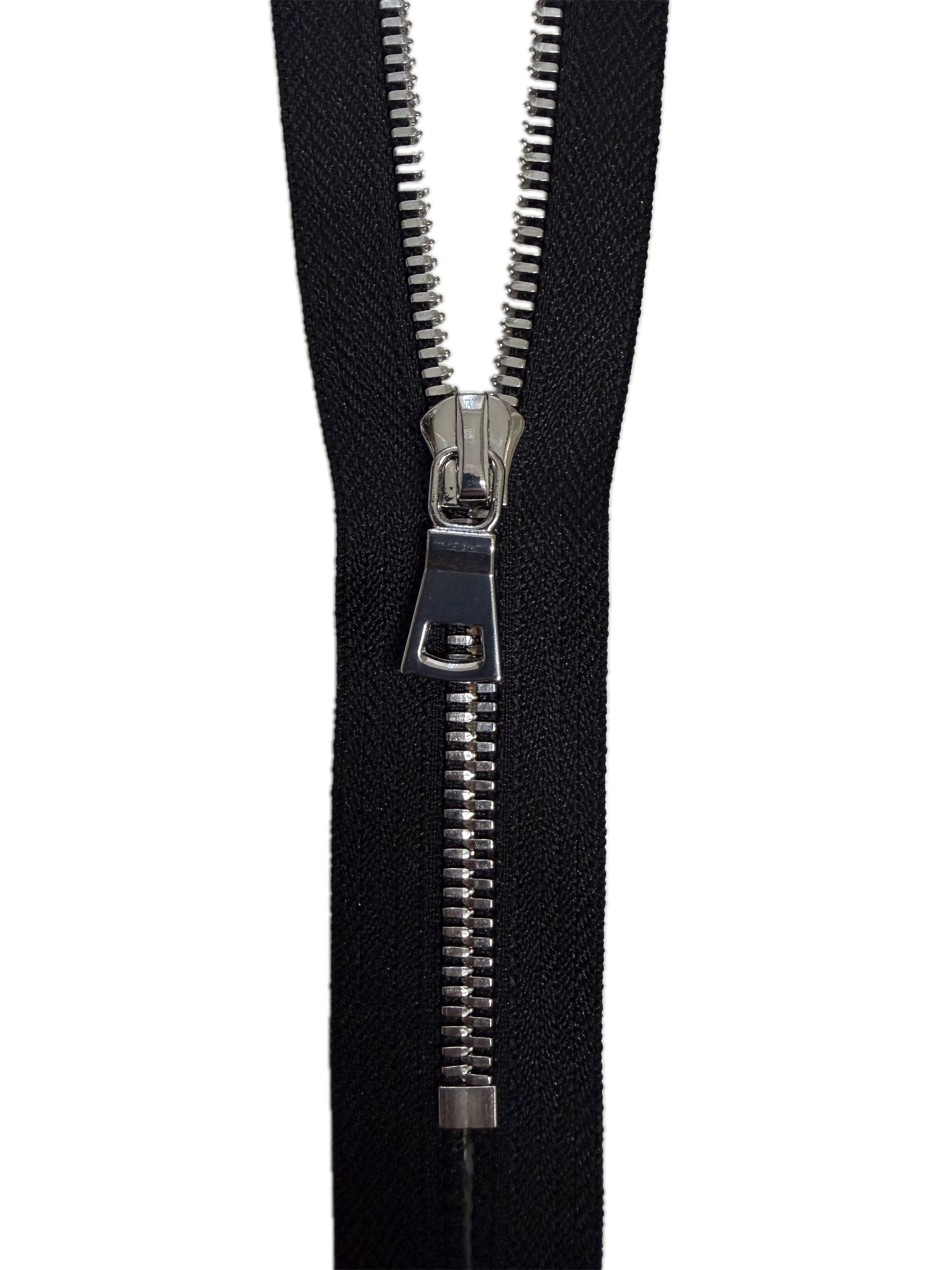 Silver Metal Zipper With Squared Puller — Made in USA, Closed-End