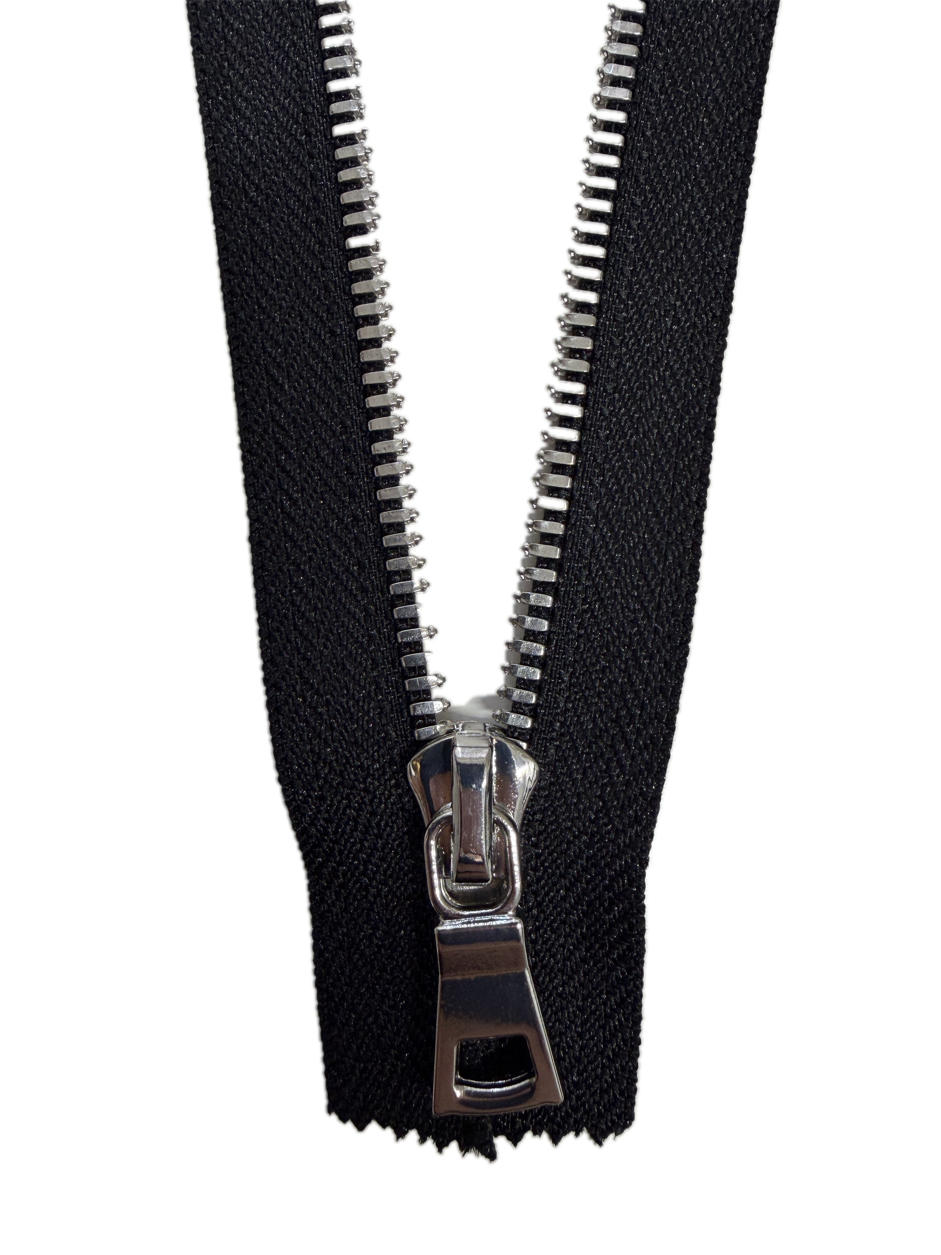 Silver Metal Zipper With Squared Puller — Made in USA, Closed-End