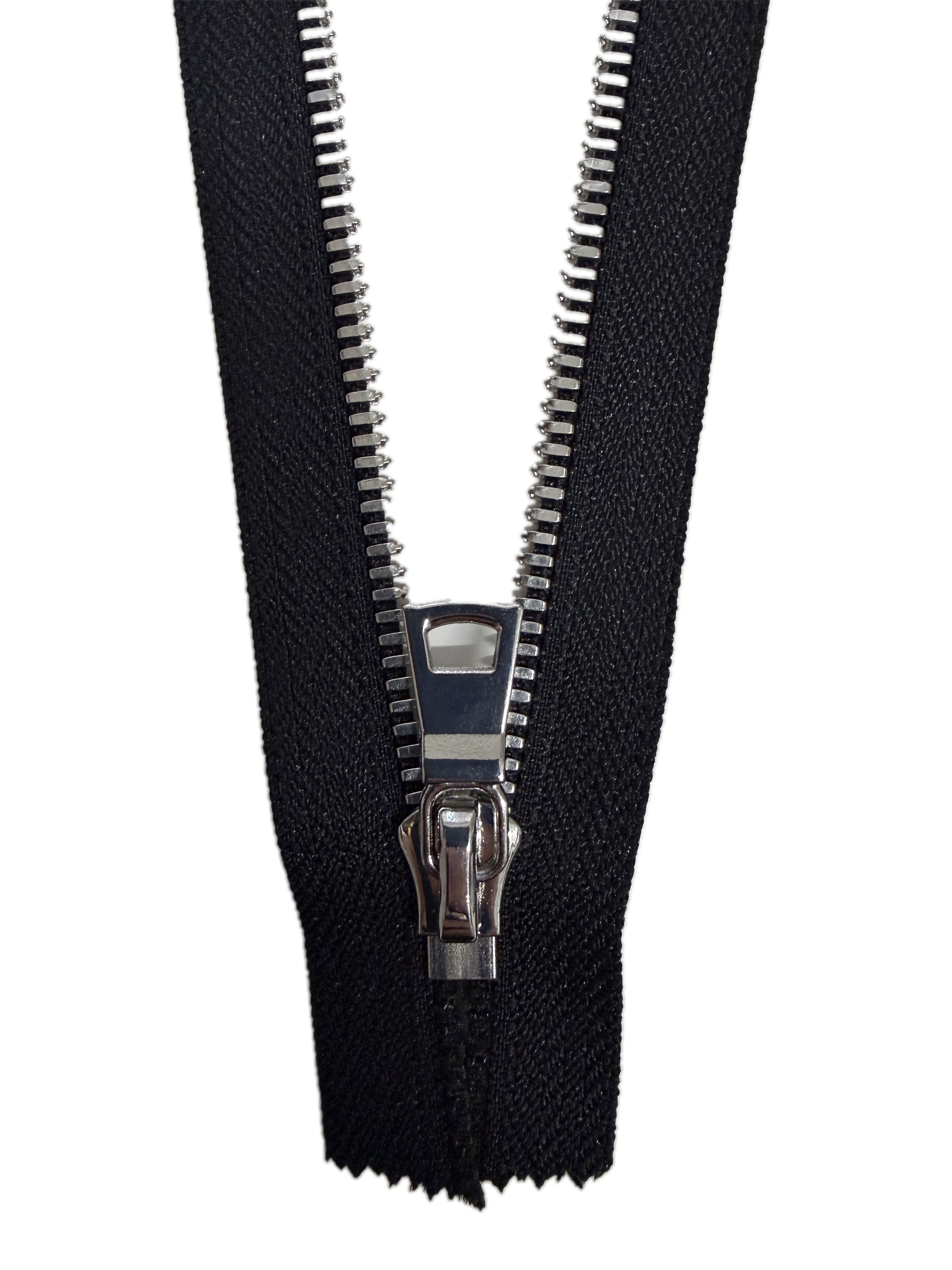 Silver Metal Zipper With Squared Puller — Made in USA, Closed-End