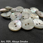 Art. 959 Smoke super thick Akoya shell 2-hole buttons, sizes 14L–48L – Buttonology Inc.