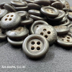 Black recycled paper buttons with four holes from Buttonology Inc. arranged on black fabric