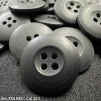 Black plastic buttons with four holes showcasing custom button designs by Buttonology Inc