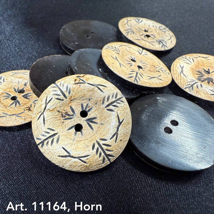 Buttonology Inc decorative horn buttons for crafts carved tan floral and polished black two hole buttons