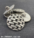 Buttonology Inc metal shank buttons for clothing antique silver round woven pattern shank loop on back