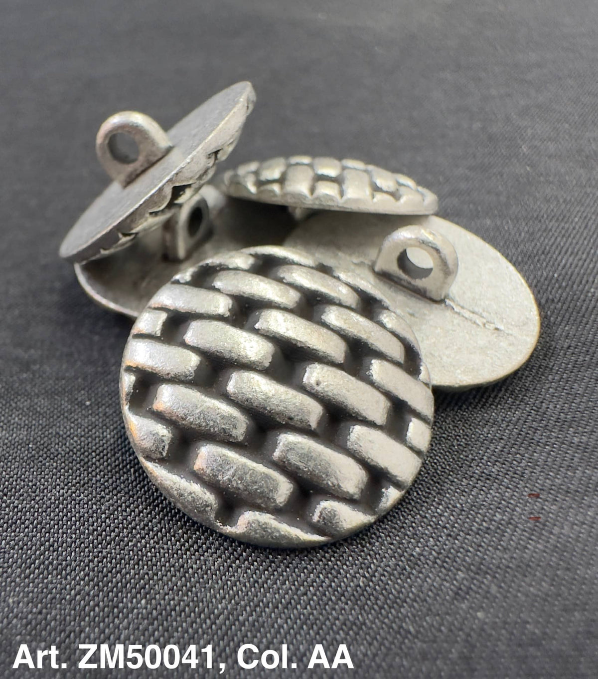 Buttonology Inc metal shank buttons for clothing antique silver round woven pattern shank loop on back