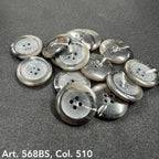 Set of black 4-hole garment buttons with a polished finish and unique marble patterns