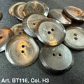 Buttonology Inc premium horn button 2-hole dark brown glossy round buttons on black fabric
